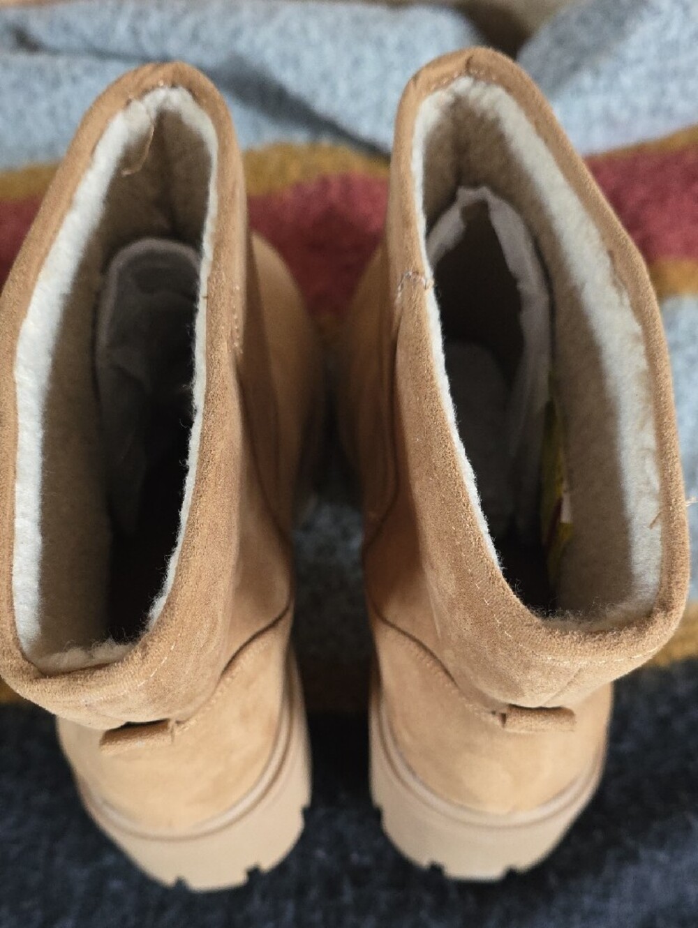 Chunky Lug Heel Suede Ankle Boots in Tan - Picture 7 of 10